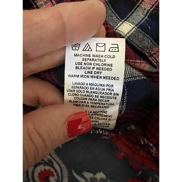 KUT FROM THE KLOTH Red Plaid Mix Media Button Up Shirt Blouse - Picture 11 of 13